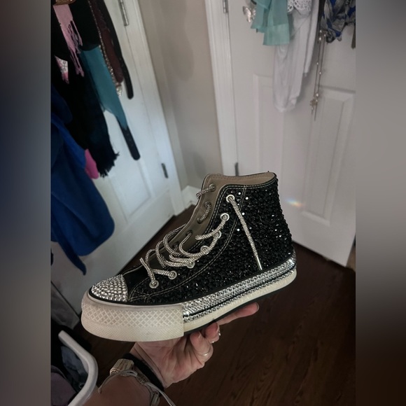 Custom bling! Gently used high top Converses! - Picture 3 of 4